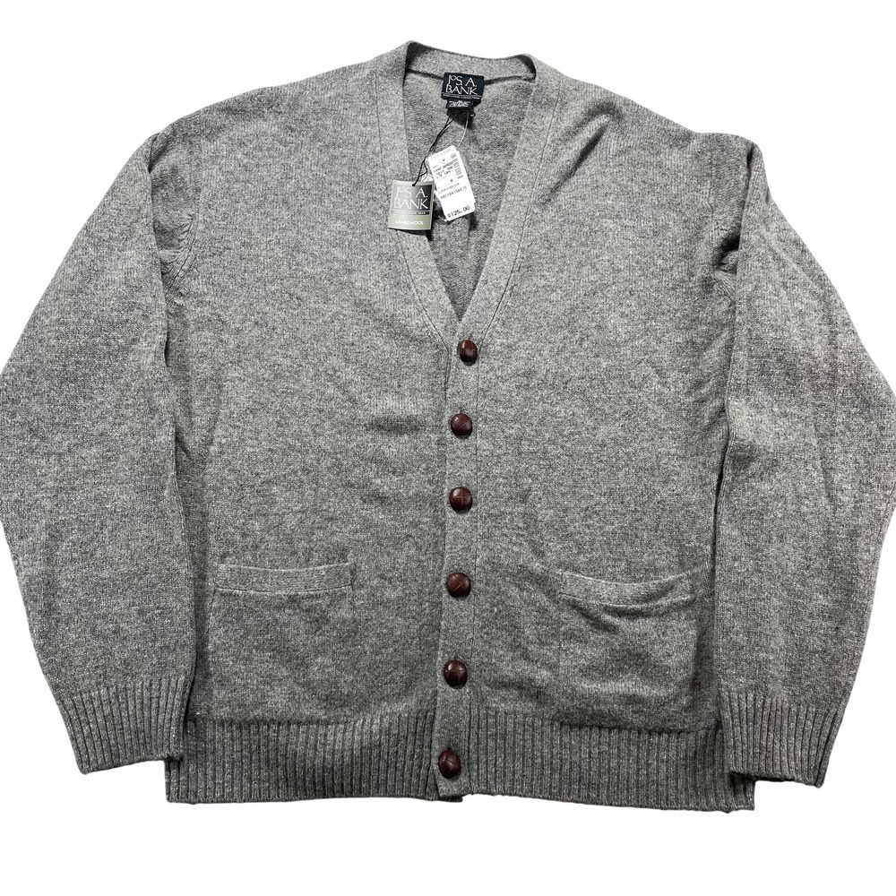 Jos. A. Bank Sweater Mens Medium Gray Executive Lambswool V Neck Button Cardigan